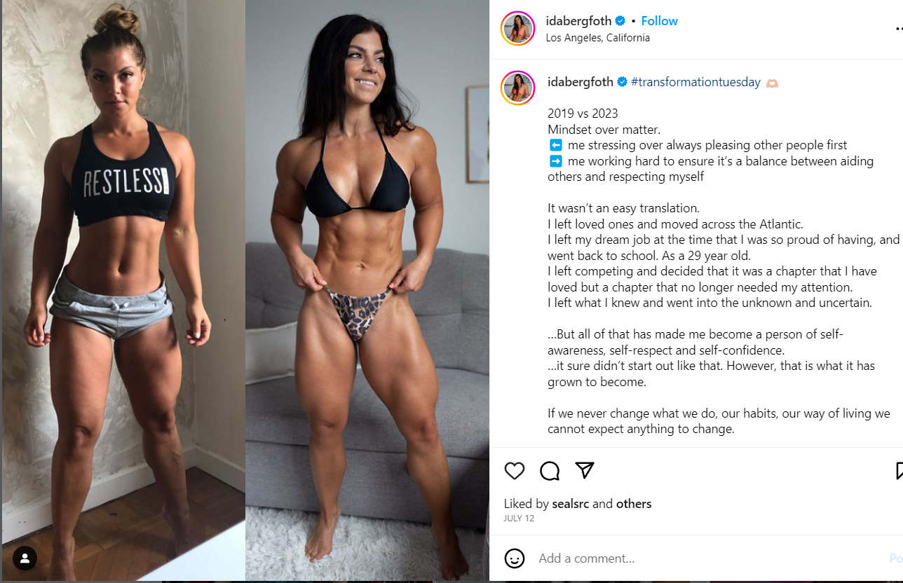 Ida Bergfoth comparing herself before and after, 2019 Vs 2023 ( Source: Ida Bergfoth's Instagram)