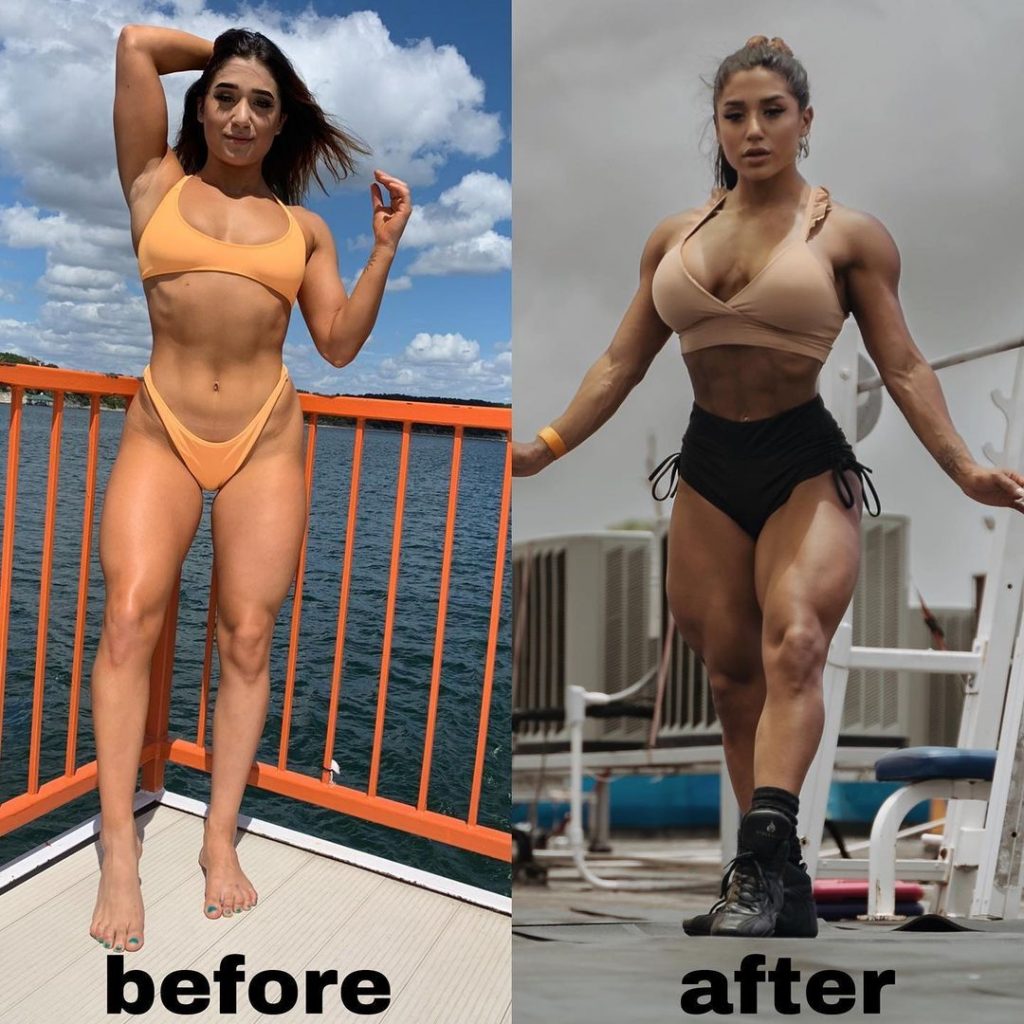 Julia Rene  before and after workout