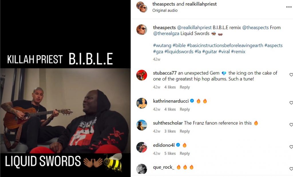 Killah Priest vibing on his song BIBLE (Source: Instagram)