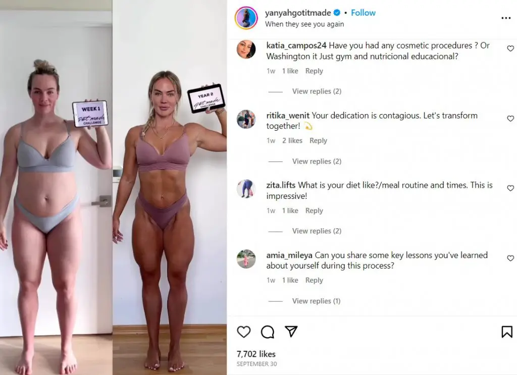 Yanyah Milutinovic being asked by her fans about her pregnancy transformation
