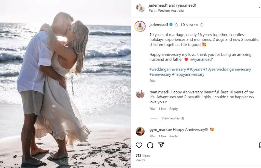 Jade Mead celebrated her 10th year anniversary with her husband on May 2023 (Source: Instagram)