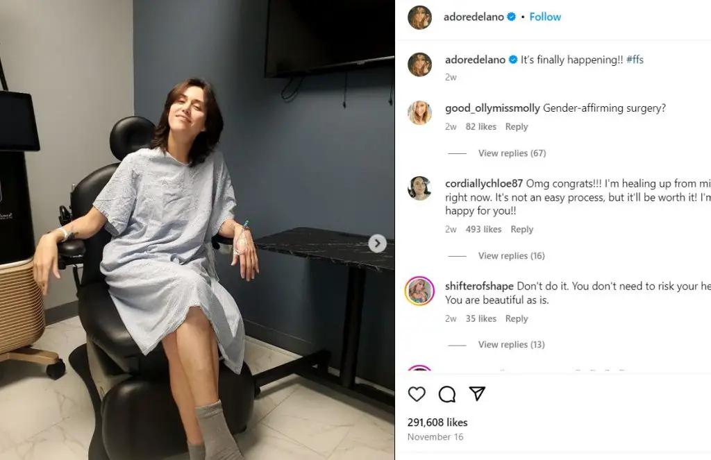 Adore Delano on going through the gender-affirming surgery. (Source: Instagram)