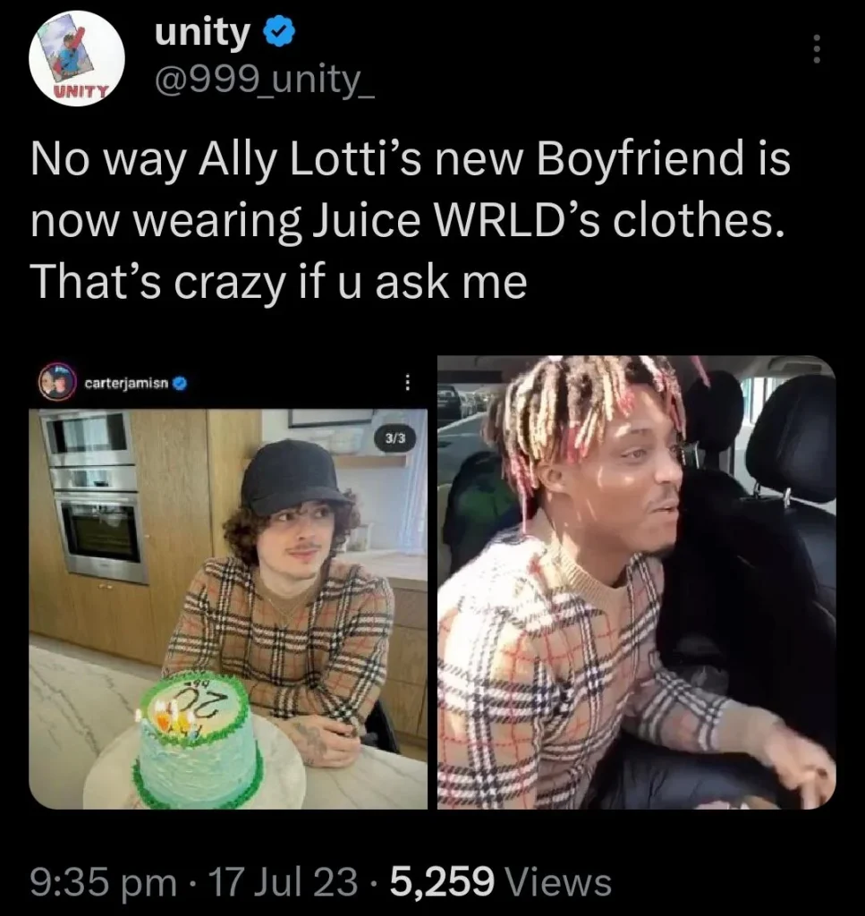 Lotti's New Boyfriend Carter Allegedly Wearing The Clothes Of Late Rapper Juice Wrld