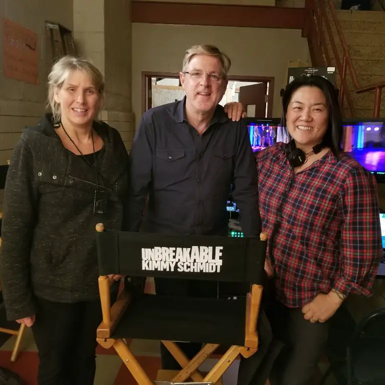 Cameron's mother, Claire (left), with cinematographer, John Inwood, and director Jude Weng
