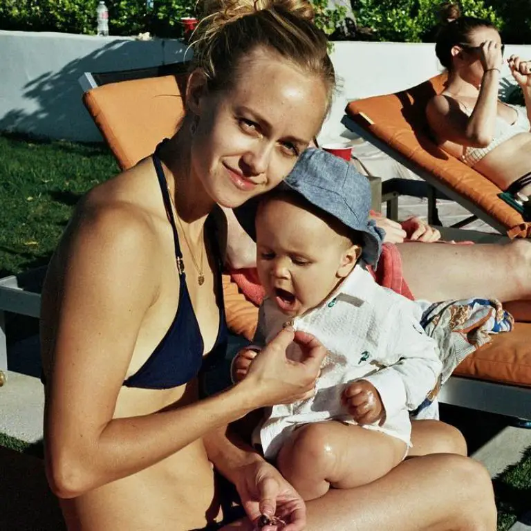 Lilja with her first child whom she shares with her actor husband, Aaron