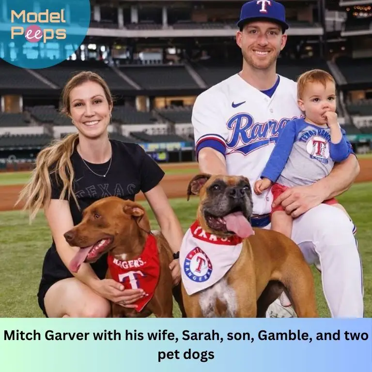Mitch Garver with his wife, Sarah, son, Gamble, and two pet dogs